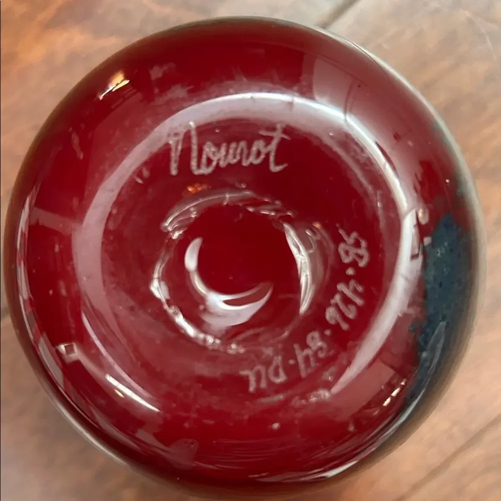 Michael Nourot Vintage Red Art Glass Vase with Colored Swirl, Signed by Artist